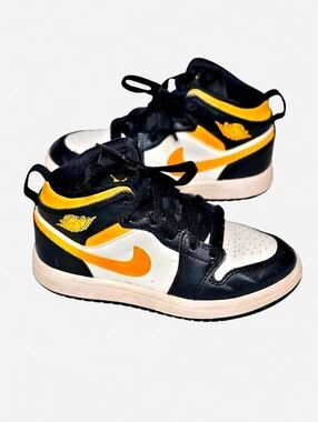 Jordan 1 Mid Pollen Kids Sneakers Size 12C Black Yellow Leather